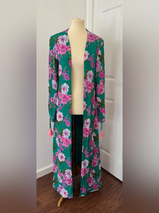 Lovers + Friends Other - Lovers and Friends Ellis Robe Kelly Green Floral Cover Up Vacation Resort NWT XS